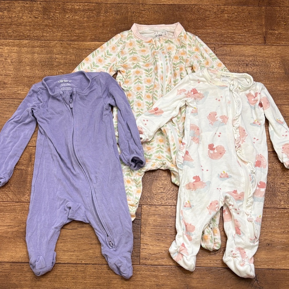 Newborn 0-3mo Baby Girl Viscose Bamboo Footies Milkberry Angel Dear Carters Zip